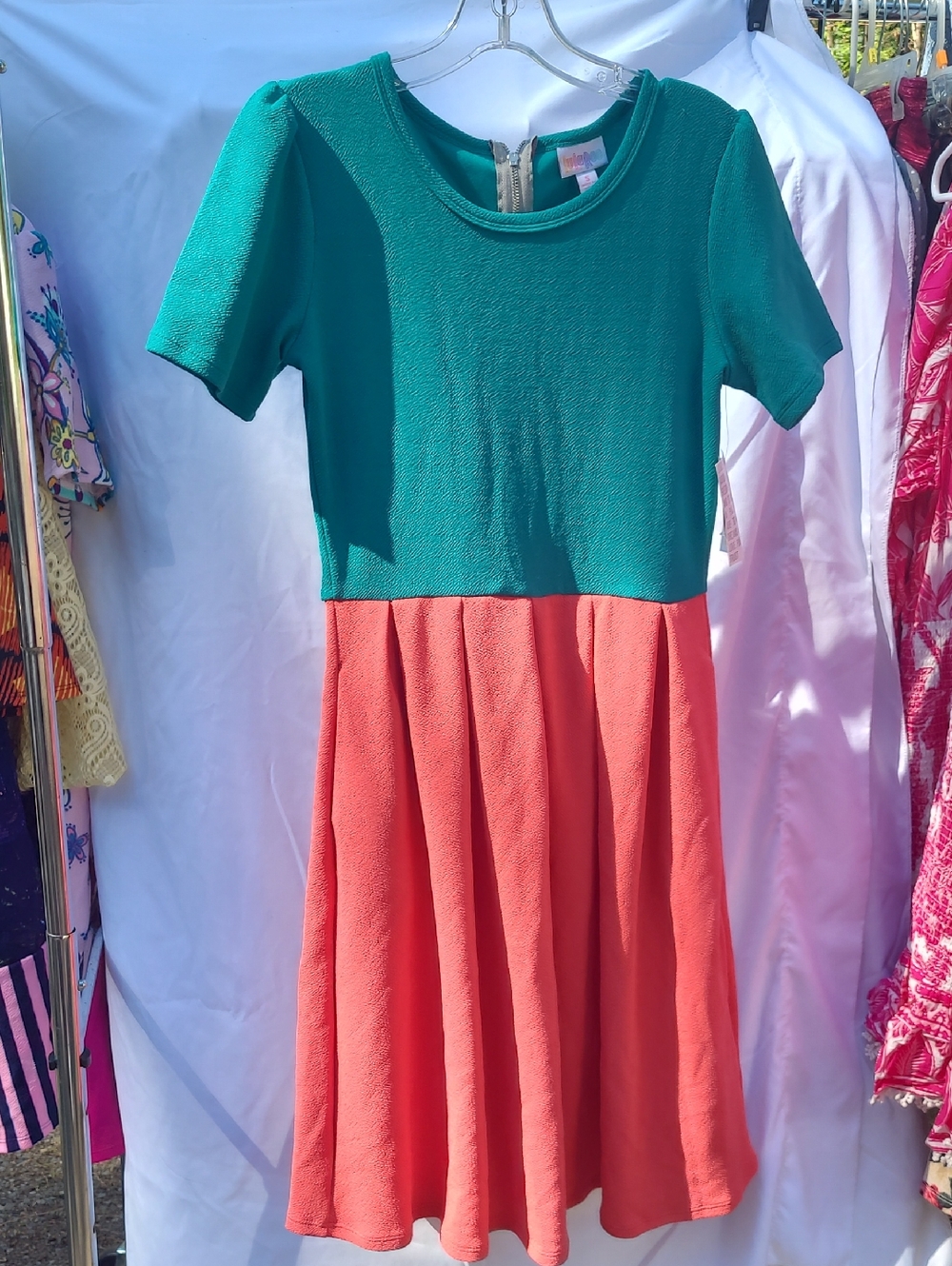 Lularoe Teal and Coral Colorblock Short Sleeve Dress